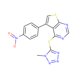 Cn1nnnc1Sc1ncnc2scc(-c3ccc([N+](=O)[O-])cc3)c12 ZINC000036380189