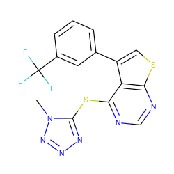 Cn1nnnc1Sc1ncnc2scc(-c3cccc(C(F)(F)F)c3)c12 ZINC000036380178