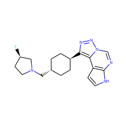 F[C@@H]1CCN(C[C@H]2CC[C@H](c3nnn4cnc5[nH]ccc5c34)CC2)C1 ZINC001772640899