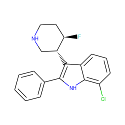 F[C@@H]1CCNC[C@H]1c1c(-c2ccccc2)[nH]c2c(Cl)cccc12 ZINC000013862741