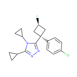 F[C@H]1C[C@@](c2ccc(Cl)cc2)(c2nnc(C3CC3)n2C2CC2)C1 ZINC000101133386