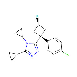 F[C@H]1C[C@](c2ccc(Cl)cc2)(c2nnc(C3CC3)n2C2CC2)C1 ZINC000101446911