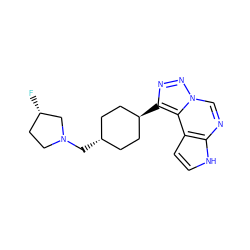 F[C@H]1CCN(C[C@H]2CC[C@H](c3nnn4cnc5[nH]ccc5c34)CC2)C1 ZINC001772636246