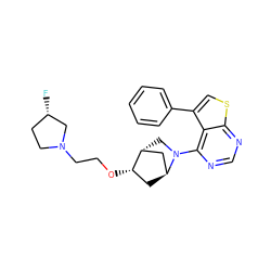 F[C@H]1CCN(CCO[C@H]2C[C@H]3C[C@H]2CN3c2ncnc3scc(-c4ccccc4)c23)C1 ZINC000223006857