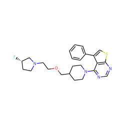 F[C@H]1CCN(CCOCC2CCN(c3ncnc4scc(-c5ccccc5)c34)CC2)C1 ZINC000146426112