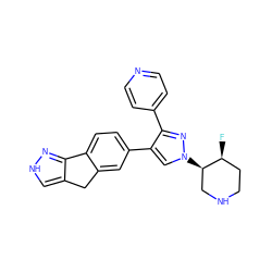 F[C@H]1CCNC[C@H]1n1cc(-c2ccc3c(c2)Cc2c[nH]nc2-3)c(-c2ccncc2)n1 ZINC000071334920