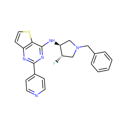 F[C@H]1CN(Cc2ccccc2)C[C@@H]1Nc1nc(-c2ccncc2)nc2ccsc12 ZINC000223686955