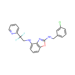 FC(F)(CNc1cccc2oc(NCc3cccc(Cl)c3)nc12)c1ccccn1 ZINC000028526870