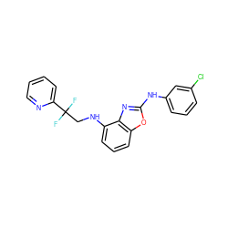 FC(F)(CNc1cccc2oc(Nc3cccc(Cl)c3)nc12)c1ccccn1 ZINC000028525714