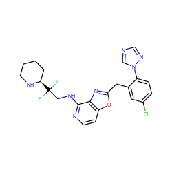 FC(F)(CNc1nccc2oc(Cc3cc(Cl)ccc3-n3cncn3)nc12)[C@@H]1CCCCN1 ZINC000028528498