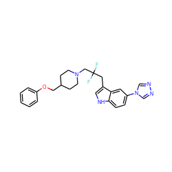 FC(F)(Cc1c[nH]c2ccc(-n3cnnc3)cc12)CN1CCC(COc2ccccc2)CC1 ZINC000013557079