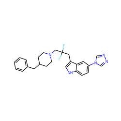 FC(F)(Cc1c[nH]c2ccc(-n3cnnc3)cc12)CN1CCC(Cc2ccccc2)CC1 ZINC000013557077