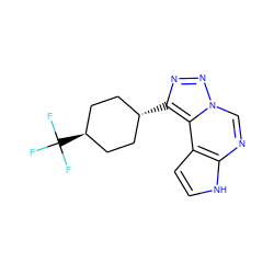 FC(F)(F)[C@H]1CC[C@H](c2nnn3cnc4[nH]ccc4c23)CC1 ZINC001772647777