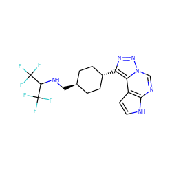 FC(F)(F)C(NC[C@H]1CC[C@H](c2nnn3cnc4[nH]ccc4c23)CC1)C(F)(F)F ZINC001772611146