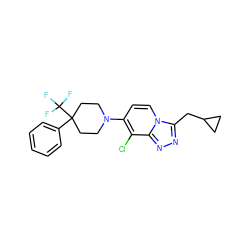 FC(F)(F)C1(c2ccccc2)CCN(c2ccn3c(CC4CC4)nnc3c2Cl)CC1 ZINC000095576247