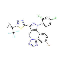 FC(F)(F)C1(c2nnc(-c3nn(-c4ccc(Cl)cc4Cl)c(-c4ccc(Br)cc4)c3Cn3cncn3)s2)CC1 ZINC000058592655