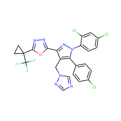 FC(F)(F)C1(c2nnc(-c3nn(-c4ccc(Cl)cc4Cl)c(-c4ccc(Cl)cc4)c3Cn3cncn3)o2)CC1 ZINC000042922659