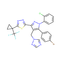 FC(F)(F)C1(c2nnc(-c3nn(-c4ccccc4Cl)c(-c4ccc(Br)cc4)c3Cn3cncn3)s2)CC1 ZINC000058580878