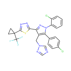 FC(F)(F)C1(c2nnc(-c3nn(-c4ccccc4Cl)c(-c4ccc(Cl)cc4)c3Cn3cncn3)s2)CC1 ZINC000058583745