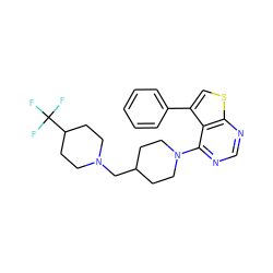 FC(F)(F)C1CCN(CC2CCN(c3ncnc4scc(-c5ccccc5)c34)CC2)CC1 ZINC000146462422