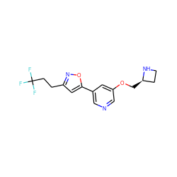 FC(F)(F)CCc1cc(-c2cncc(OC[C@@H]3CCN3)c2)on1 ZINC000095573386