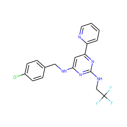 FC(F)(F)CNc1nc(NCc2ccc(Cl)cc2)cc(-c2ccccn2)n1 ZINC000299839041