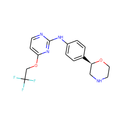 FC(F)(F)COc1ccnc(Nc2ccc([C@@H]3CNCCO3)cc2)n1 ZINC000150008937