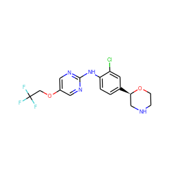 FC(F)(F)COc1cnc(Nc2ccc([C@@H]3CNCCO3)cc2Cl)nc1 ZINC000149993916