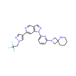 FC(F)(F)Cn1cc(-c2cc3c(cn2)cnn3-c2cccc(N3CC4(CCCCN4)C3)n2)cn1 ZINC000211024592