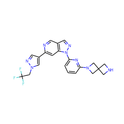 FC(F)(F)Cn1cc(-c2cc3c(cn2)cnn3-c2cccc(N3CC4(CNC4)C3)n2)cn1 ZINC000211024552