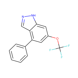 FC(F)(F)Oc1cc(-c2ccccc2)c2cn[nH]c2c1 ZINC000653845430