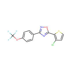 FC(F)(F)Oc1ccc(-c2noc(-c3sccc3Cl)n2)cc1 ZINC000013671406