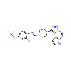 FC(F)(F)Oc1ccc(NC[C@H]2CC[C@H](c3nnn4cnc5[nH]ccc5c34)CC2)c(Cl)c1 ZINC001772573496