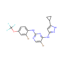 FC(F)(F)Oc1ccc(Nc2ncc(Br)c(Nc3cc(C4CC4)[nH]n3)n2)c(Br)c1 ZINC000203006177