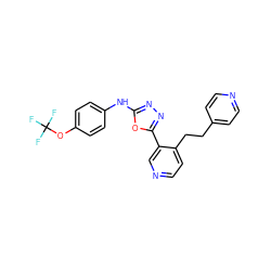 FC(F)(F)Oc1ccc(Nc2nnc(-c3cnccc3CCc3ccncc3)o2)cc1 ZINC000014946596