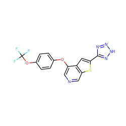 FC(F)(F)Oc1ccc(Oc2cncc3sc(-c4nn[nH]n4)cc23)cc1 ZINC000653857042