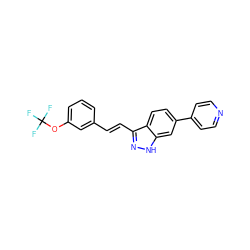 FC(F)(F)Oc1cccc(/C=C/c2n[nH]c3cc(-c4ccncc4)ccc23)c1 ZINC000197971315