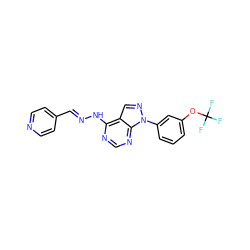 FC(F)(F)Oc1cccc(-n2ncc3c(N/N=C/c4ccncc4)ncnc32)c1 ZINC000014946165