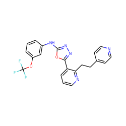 FC(F)(F)Oc1cccc(Nc2nnc(-c3cccnc3CCc3ccncc3)o2)c1 ZINC000014946598