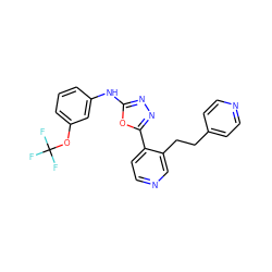 FC(F)(F)Oc1cccc(Nc2nnc(-c3ccncc3CCc3ccncc3)o2)c1 ZINC000014946599