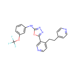 FC(F)(F)Oc1cccc(Nc2nnc(-c3cnccc3CCc3ccncc3)o2)c1 ZINC000014946600