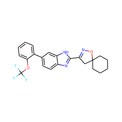 FC(F)(F)Oc1ccccc1-c1ccc2nc(C3=NOC4(CCCCC4)C3)[nH]c2c1 ZINC000066099326