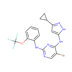 FC(F)(F)Oc1ccccc1Nc1ncc(Br)c(Nc2cc(C3CC3)n[nH]2)n1 ZINC000035984931