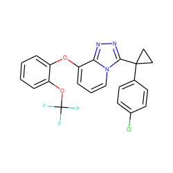 FC(F)(F)Oc1ccccc1Oc1cccn2c(C3(c4ccc(Cl)cc4)CC3)nnc12 ZINC000201100749