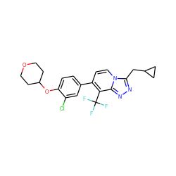 FC(F)(F)c1c(-c2ccc(OC3CCOCC3)c(Cl)c2)ccn2c(CC3CC3)nnc12 ZINC000114492720