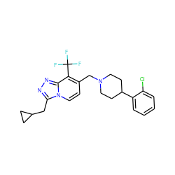 FC(F)(F)c1c(CN2CCC(c3ccccc3Cl)CC2)ccn2c(CC3CC3)nnc12 ZINC000143292777