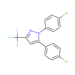 FC(F)(F)c1cc(-c2ccc(Cl)cc2)n(-c2ccc(Cl)cc2)n1 ZINC000013761873