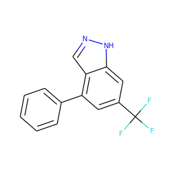 FC(F)(F)c1cc(-c2ccccc2)c2cn[nH]c2c1 ZINC000204911714