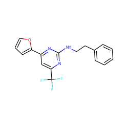 FC(F)(F)c1cc(-c2ccco2)nc(NCCc2ccccc2)n1 ZINC000000213264