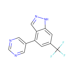 FC(F)(F)c1cc(-c2cncnc2)c2cn[nH]c2c1 ZINC000204911837